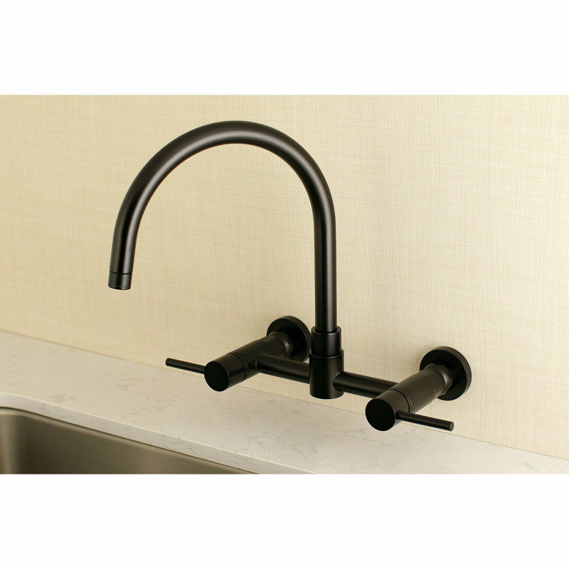 Kingston Brass Concord Double-Handle 2-Hole Wall-Mount Bridge Kitchen Faucet, Oil Rubbed Bronze