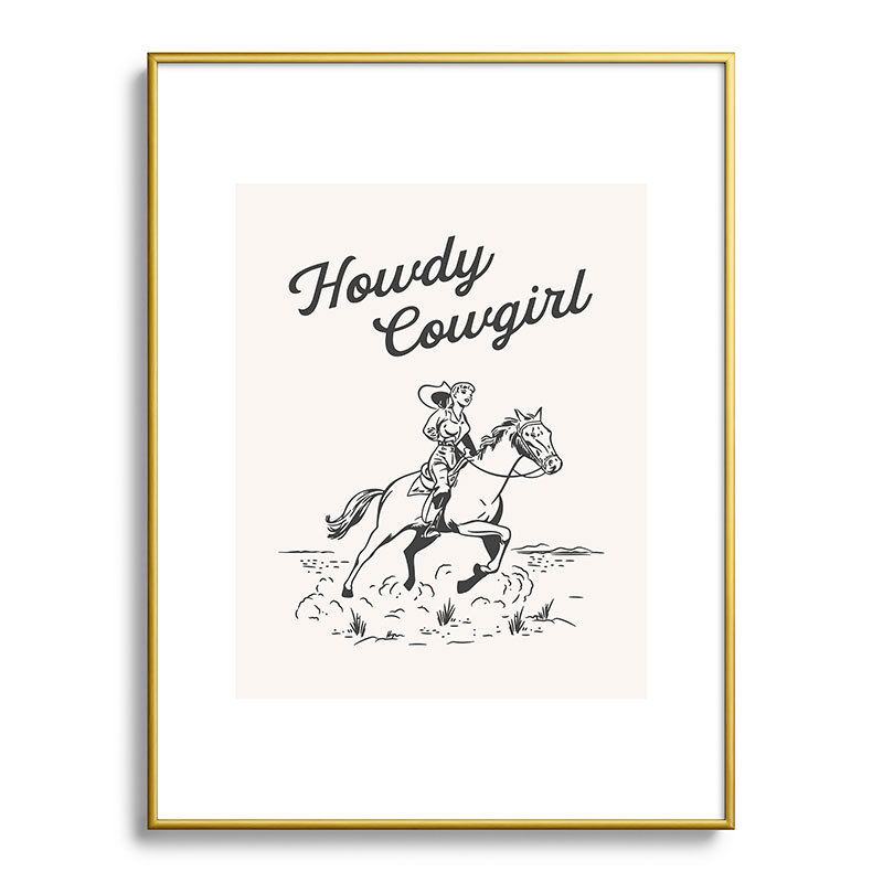 Howdy Cowgirl Black, encadré sur papier, Or, H 24 po x l 18 po