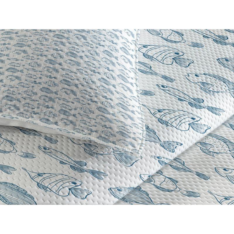 Morrocan Polyester Coverlet, King Bedspread + 2 Standard Shams, Blue/White Animal