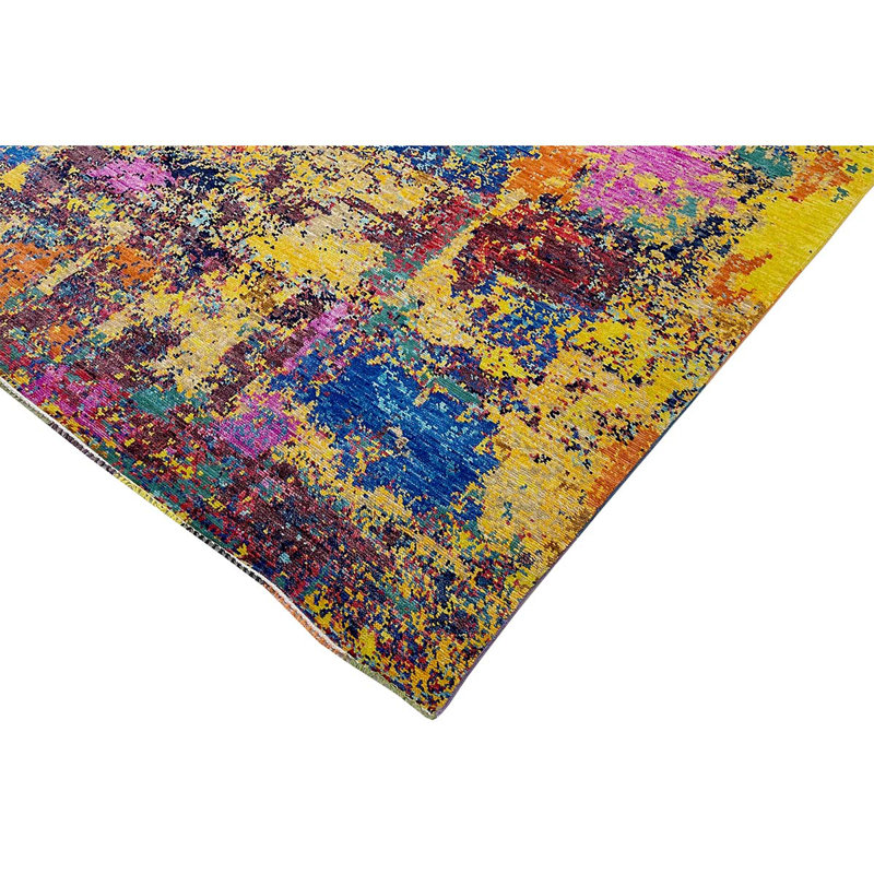 Tapis multicolore et doré noué à la main de haute qualité, Rectangle 8 pi x 10 pi