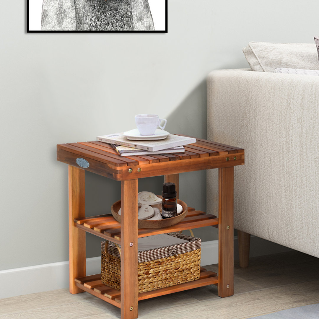 Acacia Wood Shoe Rack Bench 3-Tier Shoe Organizer 50X28x45cm-Teak