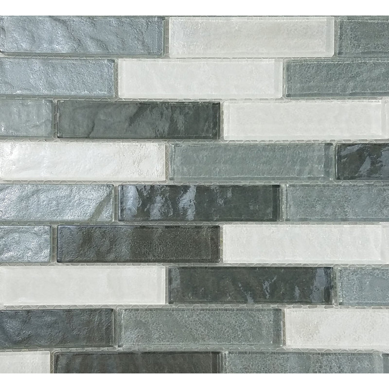 Geo 1 in. x 4 in. Textured Glass Straight Edge Brick Mosaic Wall & Pool Tile, Whistler Gray