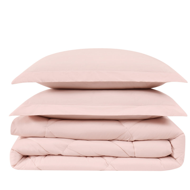 Ensemble d'édredon en coton, Édredon double + 2 taies décoratives standards, Rose