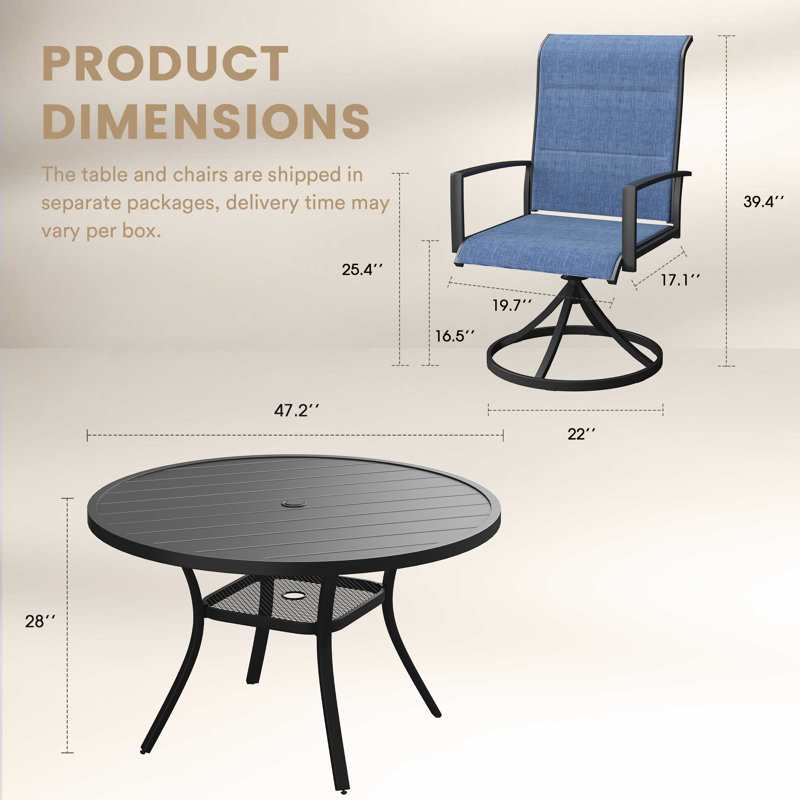 4-Person Outdoor Dining Set, Black/Blue