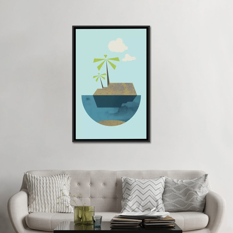 « island », impression sur toile tendue, H 26 po x l 18 po x P 1,5 po, Toile avec cadre noir, Pas de tapis
