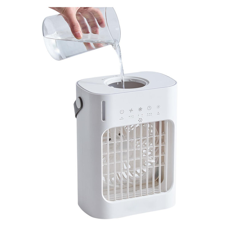 Refroidisseur d'air à évaporation portable 4-en-1 avec réservoir d'eau 700 ml, ventilateur de bureau personnel silencieux et humidificateur pour chambre à coucher