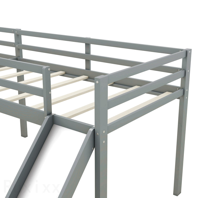 Lit mezzanine simple en L avec échelle et toboggan, gris