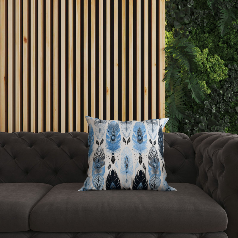 Oreiller réversible intérieur / extérieur Feathered Treasure, H 20 po x l 20 po, Bleu / blanc