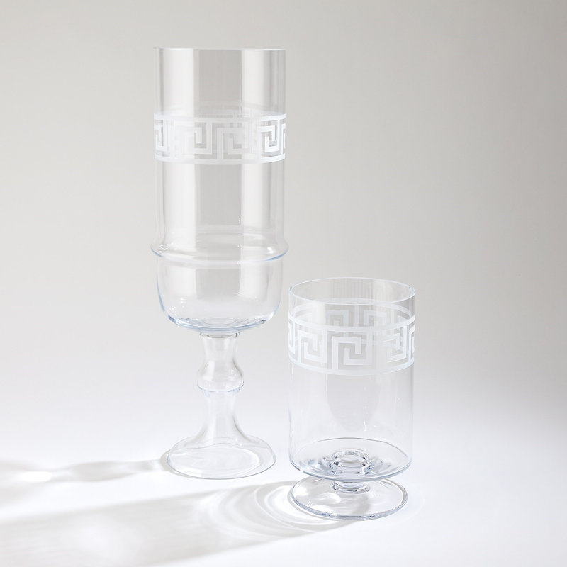 Etched Greek Handmade Glass Table Vase, 13.5" H x 7.75" W x 7.75" D