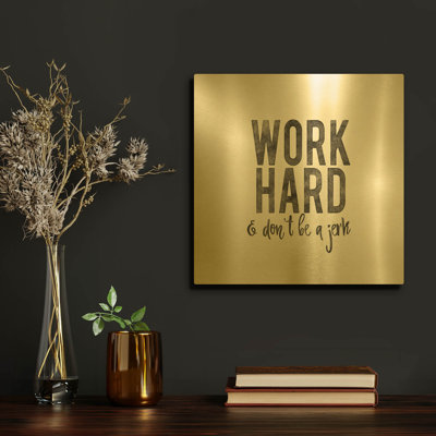 'Work from Home 3' By Wild Apple Portfolio Gold Metal Wall Art, 12" x 12"