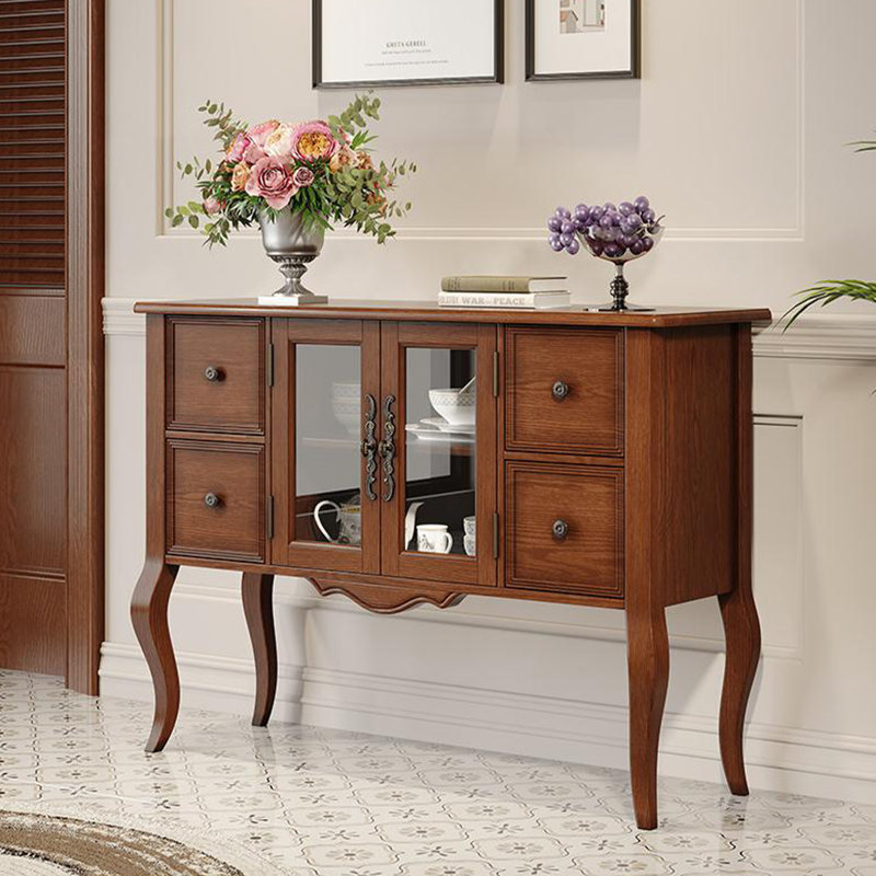 Console rectangulaire en bois massif noyer, Noyer, H 34,65 po x l 55,12 po x P 15,75 po