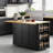 53.2-Inch Large Kitchen Island 2-Piece Set: Folding Tabletop, Outlet Socket, Inside Door Storage Shelf, 5-Wheel Trolley, 5 Side Shelves, Kitchen Suitable, Black, Stool Not Included-1760446995