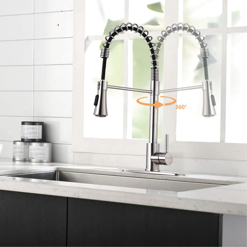 Stainless Steel Kitchen Faucet In Brushed Nickel Finish - To Fingerprints And Scratches Pull Down Spray For Efficient Tasks Rust Corrosion With Aerated Stream Powerful Rinse All Cleaning Purposes