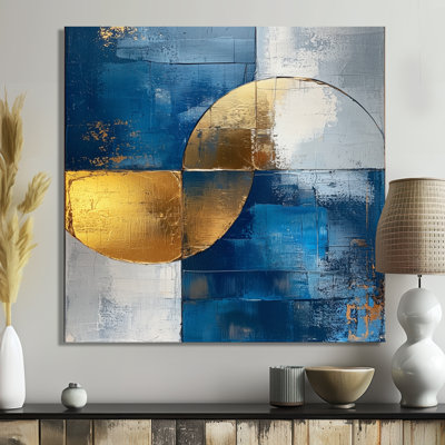 Forme géométrique géométrique dorée et bleue pure III - Art abstrait géométrique en métal