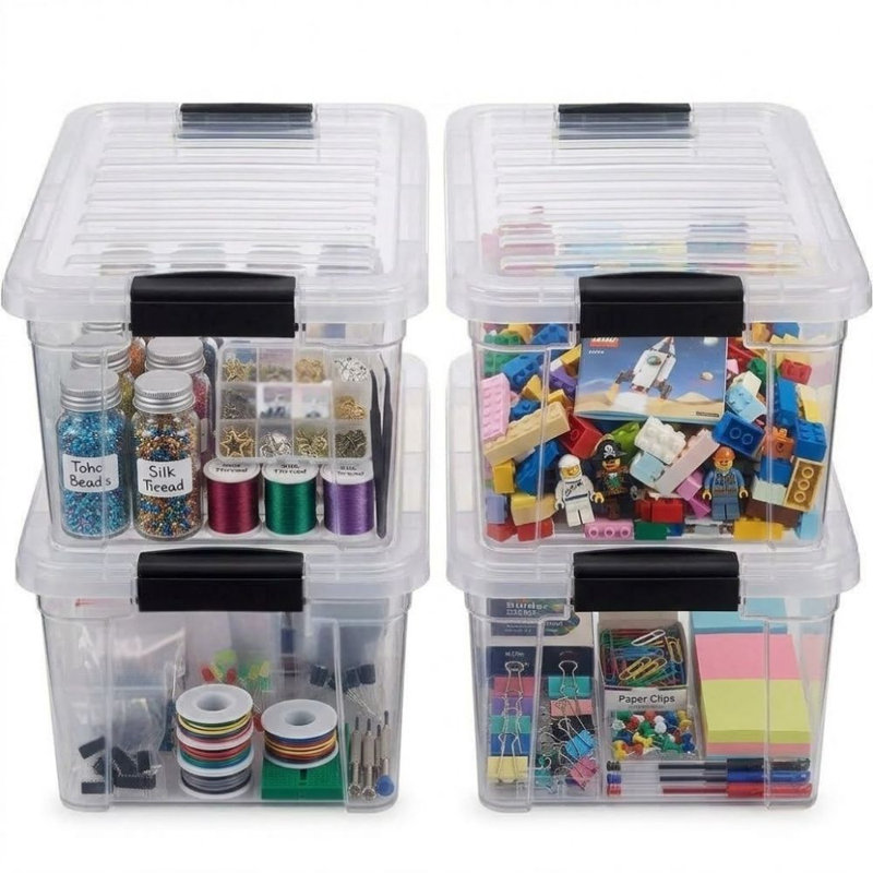 Boîtes de rangement transparentes en plastique de 6,6 litres avec couvercles, empilables, sans BPA, pour la maison, le bureau, la résidence étudiante et la salle de classe, lot de 4