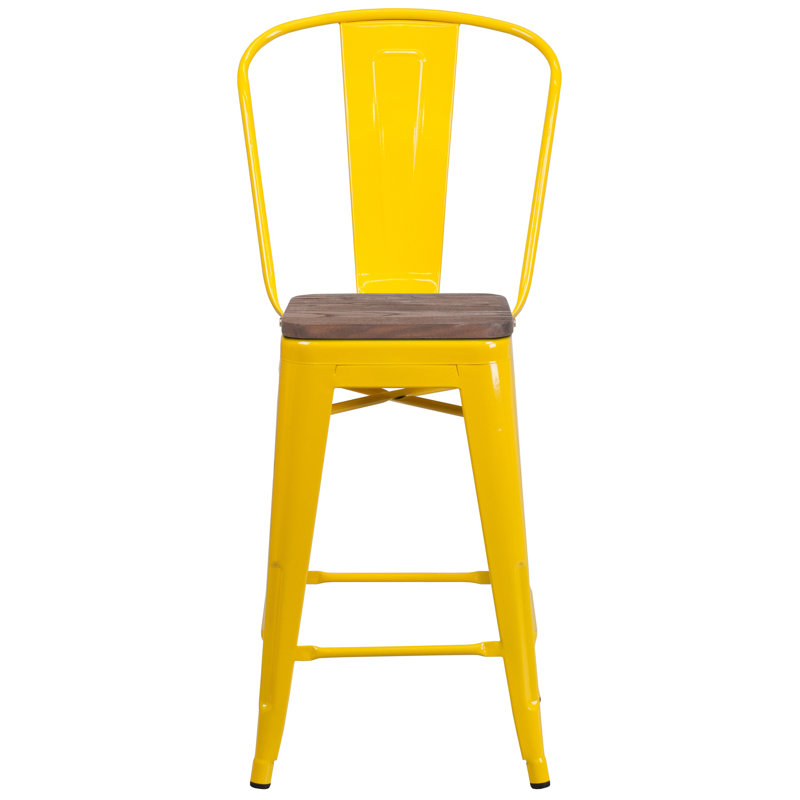 Tabouret de salle à manger en métal Margherite, Jaune, Tabouret de comptoir (siège d'une hauteur de 24 p