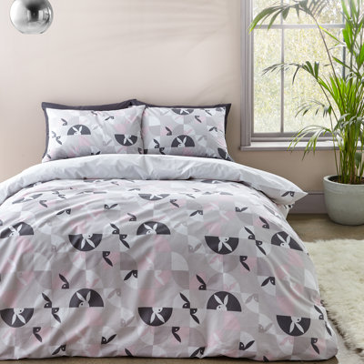 Retro Geo Bunny Reversible King Duvet Cover Set with Pillowcases with Pillowcases