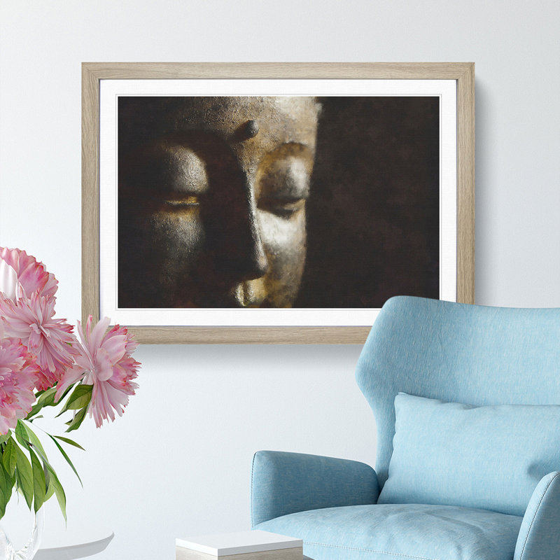 Golden Buddha Statue - Picture Frame Graphic Art Print, Oak Framed, 24cm H x 33cm W x 2cm D