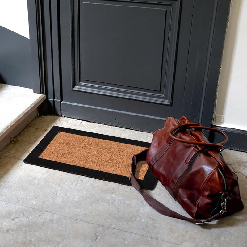 Sheltered Front Door Mat Coir Coco Fibers Rug 24x13 Natural, Natural/Black Borders