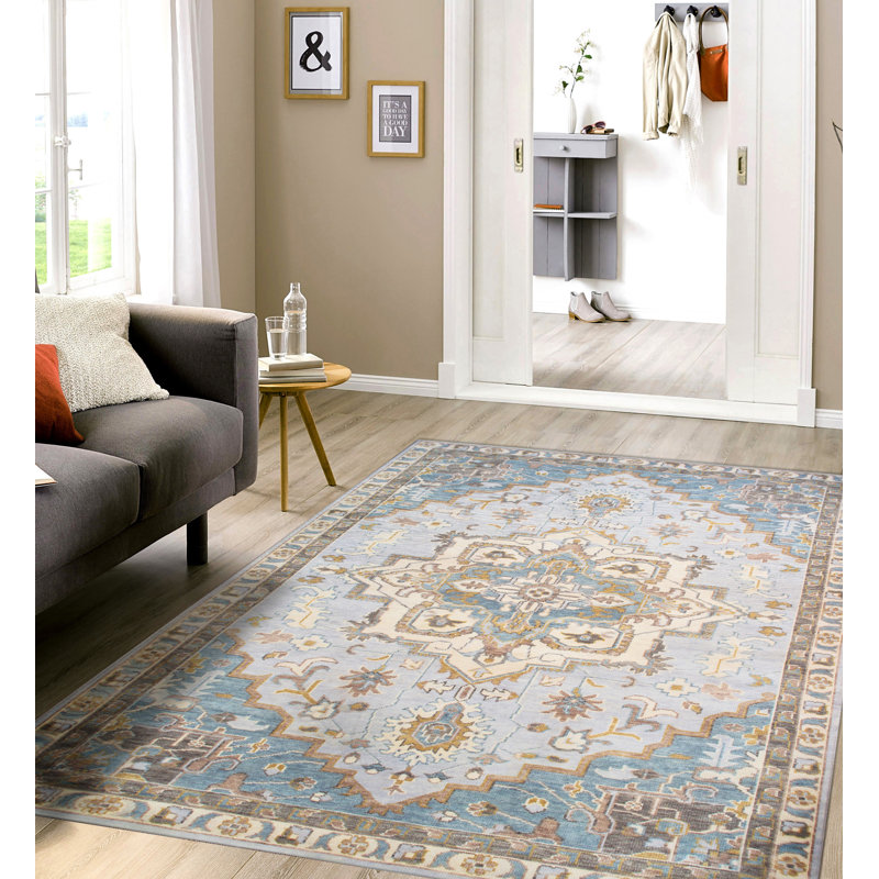 Serapi Wool L. Blue Wool Area Rug, Rectangle 9'10" x 13'11"