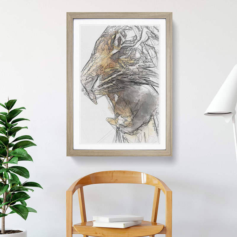 The Fierce Tiger in Abstract - Picture Frame Graphic Art Print, 87cm H x 62cm W x 2cm D, Oak Framed