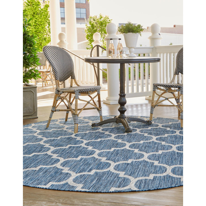 Suffolk Blue Indoor/Outdoor Area Rug, Round 5'