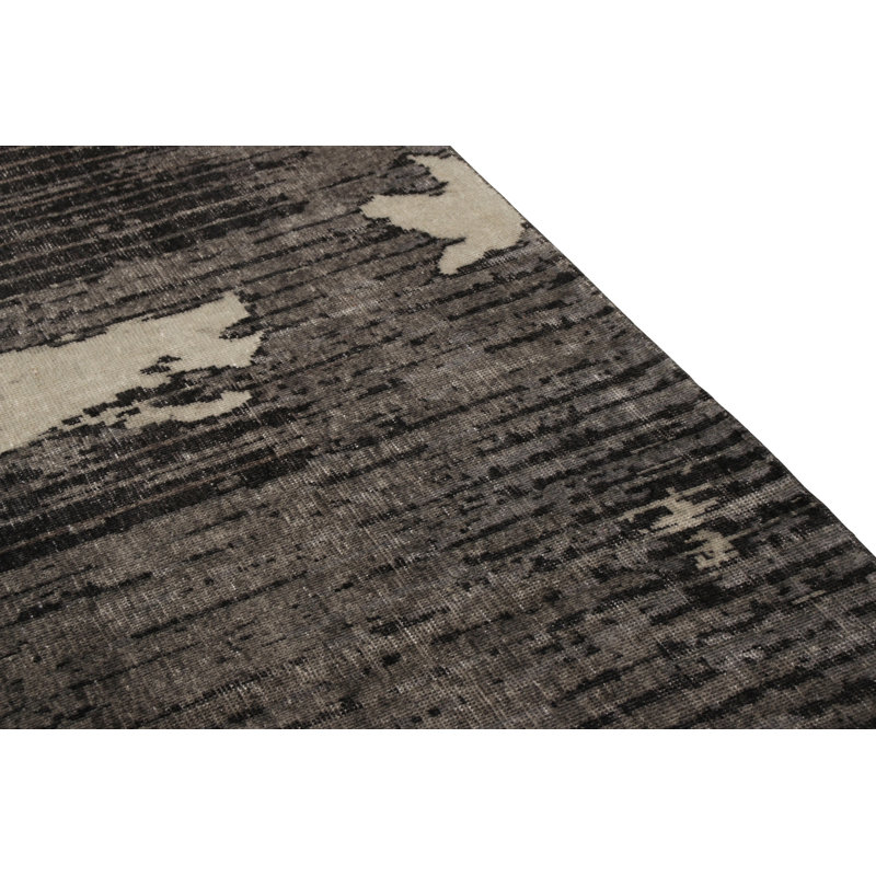 Handmade Modern Rug Gray Black Geometric Paint Strokes Pattern By Rug & Kilim, Rectangle 9' x 12'