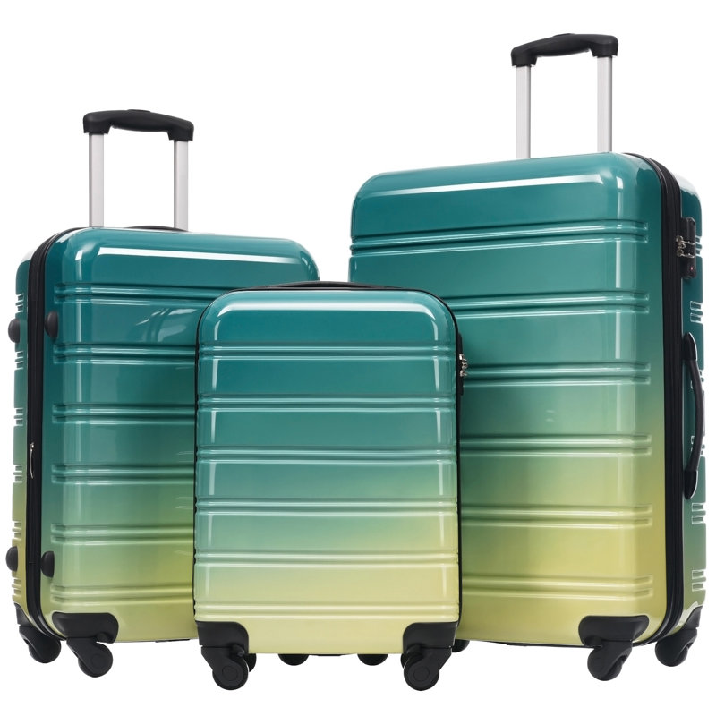 Valise extensible Hardshell 3 pièces avec roulettes pivotantes et serrure TSA légère 20 "24" 28 ", vert + jaune