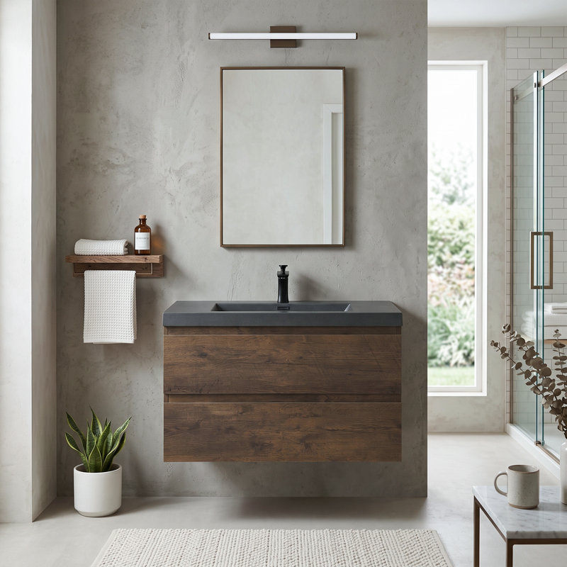 Meuble-lavabo flottant blanc 36 po Angela Angela, Blanc, 35.33"