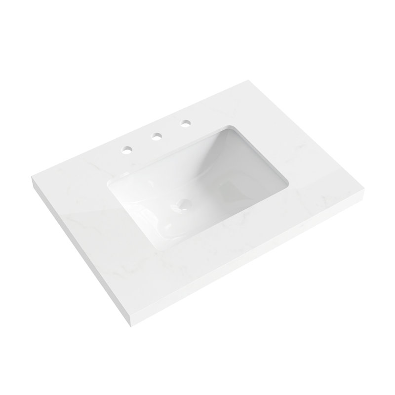 Comptoir de meuble-lavabo en quartz 30 po et lavabo en céramique Carrara, assemblage requis