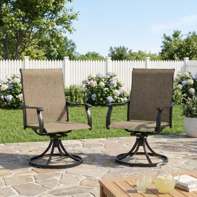 Outdoor Swivel Dining Armchair with Upgraded breathable Textilene (Set of 2), Brown by Latitude Run