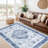 Washable Area Rug, Vintage Printed Low Pile Non Slip Foldable Polyester Carpet, for Living Room Bedroom, Blue Tone, 8'x10'-867903104-867903106