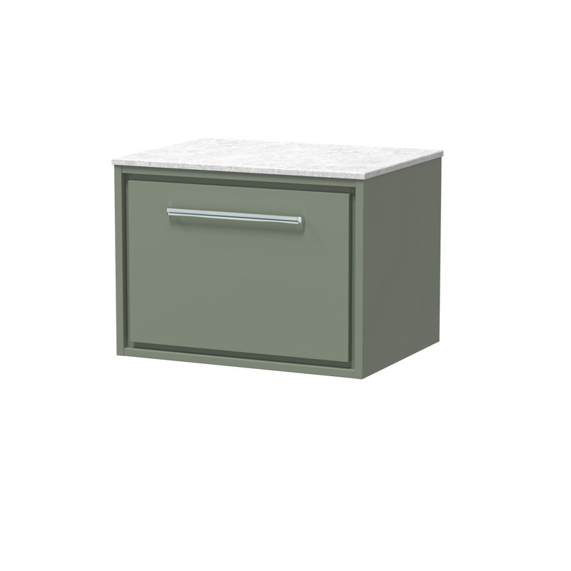 Hudson Reed Lille 800mm Coastal Grey 1 Drawer Wall Hung Vanity Unit With White Marble Worktop, Fern Green, 61cm W