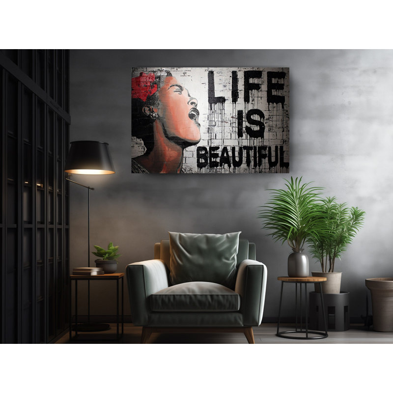 «Banksy Life Is Beautiful Street Art Graffiti», reproduction d'art sur toile de grande qualité, H 12 po x l 18 po