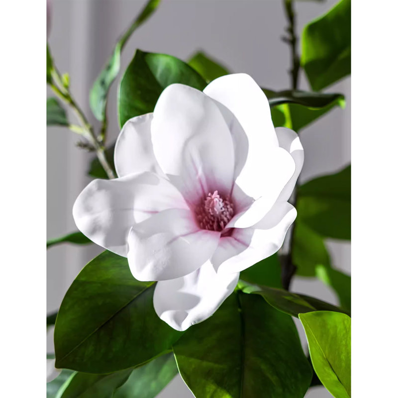 Faux arbre artificiel Magnolia, Blanc / rose, Beige