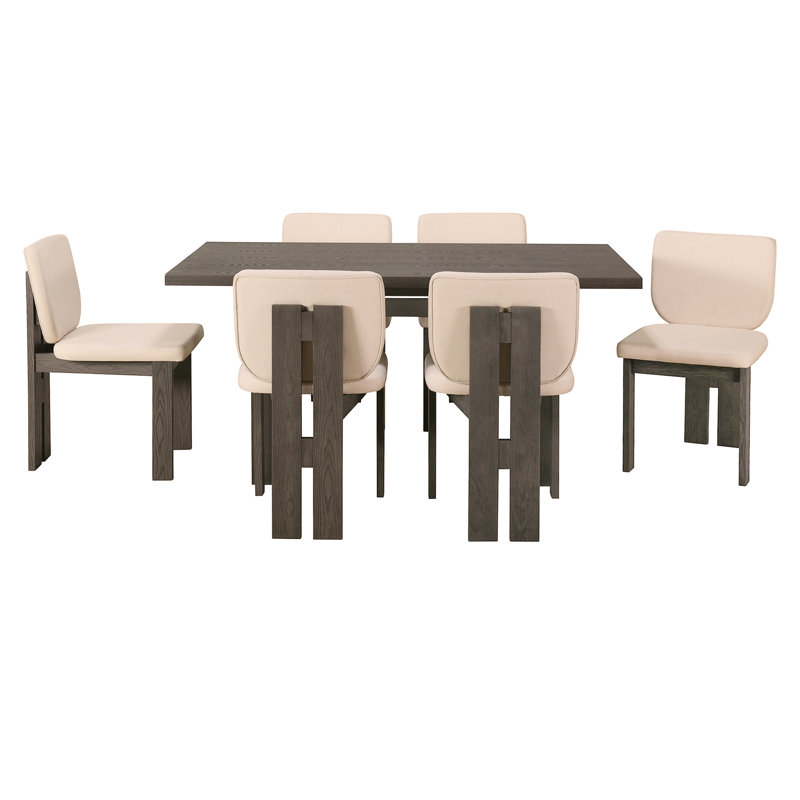 Ensemble de salle à manger 7 pièces, 1 table rectangulaire avec base à tréteaux et 6 chaises rembourrées pour la salle à manger et la cuisine