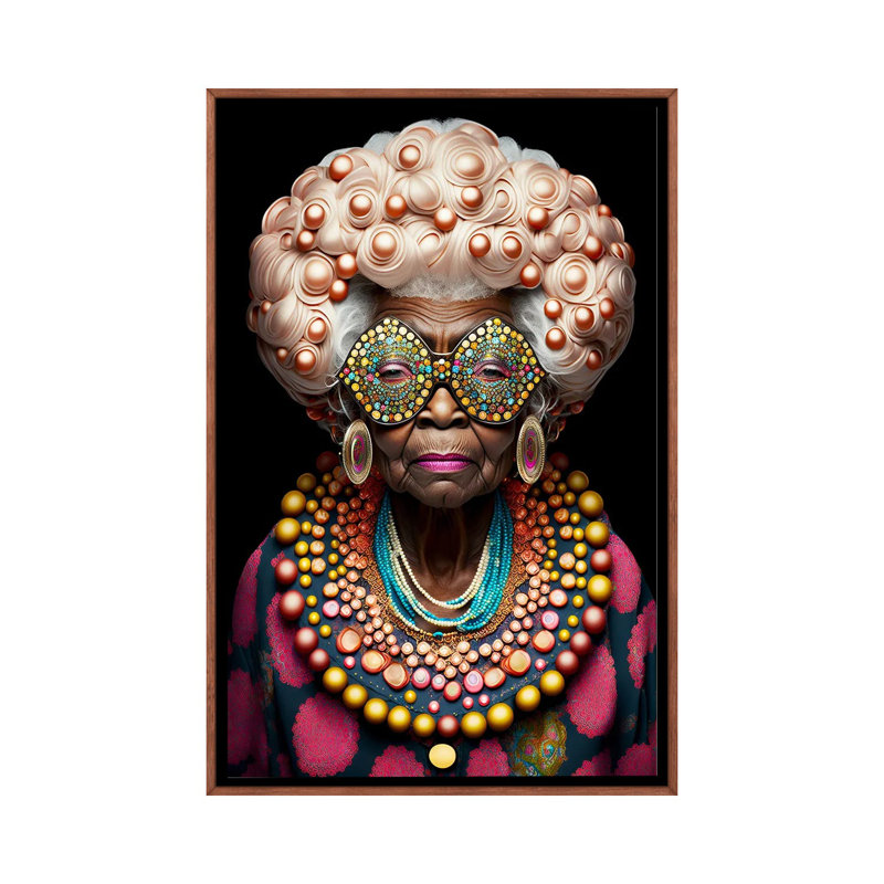 Afrofuturist Grandma I, 48" H x 32" W x 1.5" D, Classic Wood Floater Framed Canvas