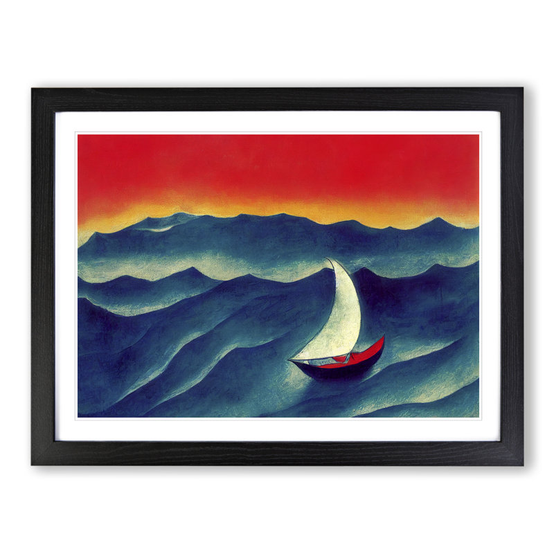 Sailing Boat Abstract - Single Picture Frame Painting, Black , 25cm H x 34cm W x 2cm D