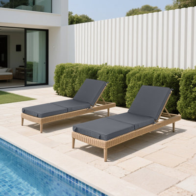 71" Tri-fold Outdoor Chaise Lounge Cushions Set Of 2, Water Resistant Patio Replacement Cushions With Hook & Loop Fasteners, 23.6"w X 3"t For Patio Furniture