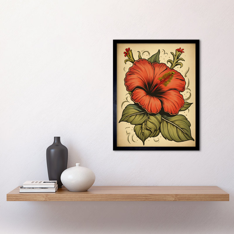 Carbondale Old School USA Tattoo Ink Body Art Red Hibiscus Americana 50s - Single Picture Frame Print