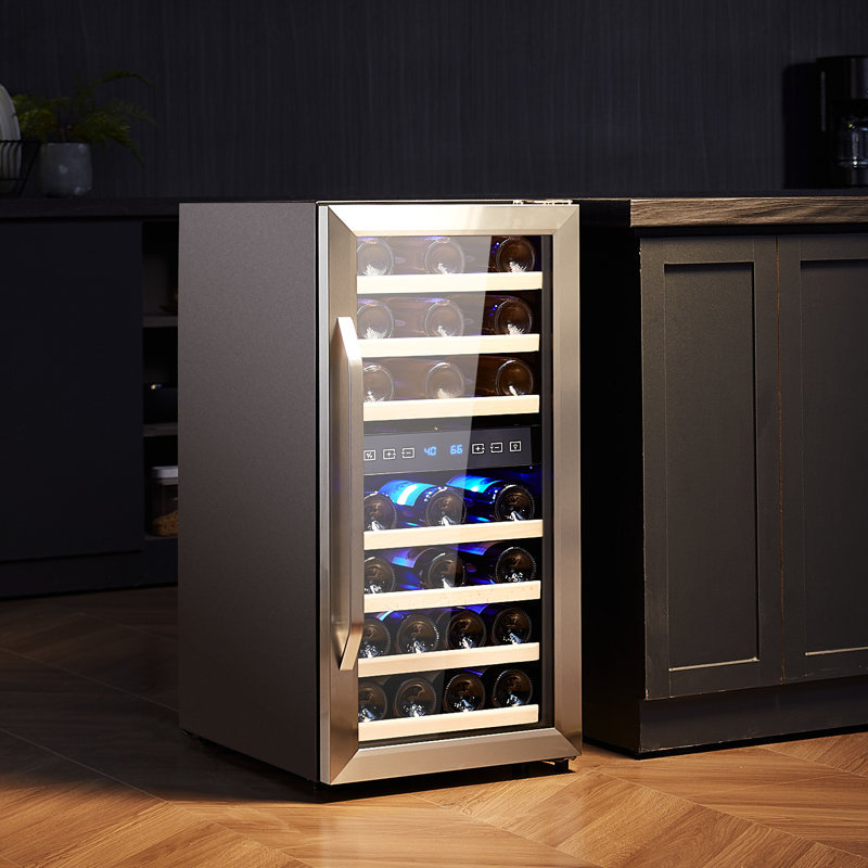 33-Bottle Wine Cooler Dual Zone Freestanding Refrigerator with LED Light