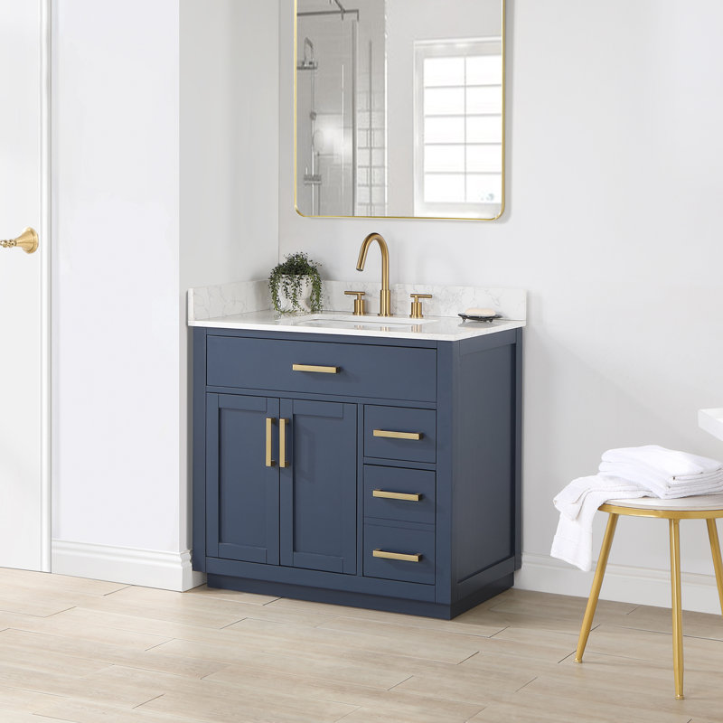 Ensemble de meuble-lavabo simple 36 po Gavino, Bleu royal, Doré