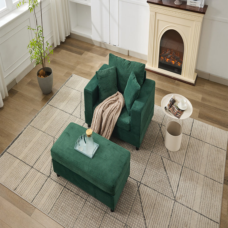Sofa Bed with Ottoman (Green), Beige