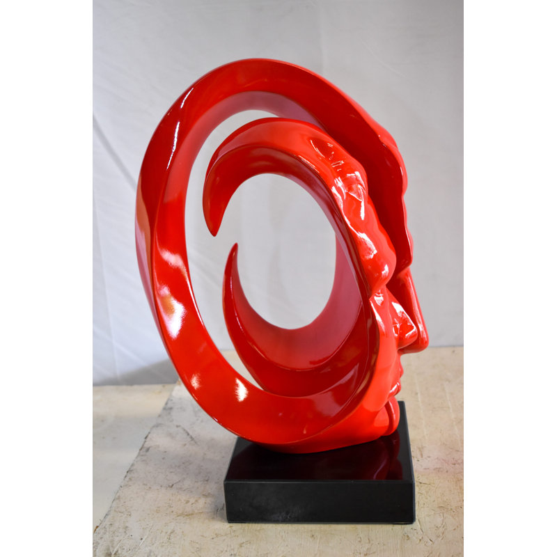 Statue Corisha Creative MultiFace rouge sur base signée par Leonardo Bruno 14 po x 12 po x H 19 po