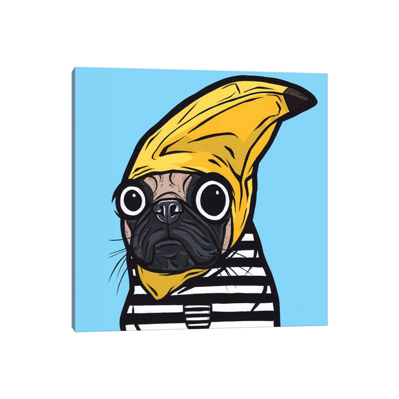 Banana Pug by Allyson Gutchell - Print on Canvas, Wrapped Canvas, 30.48 cm H x 30.48 cm W