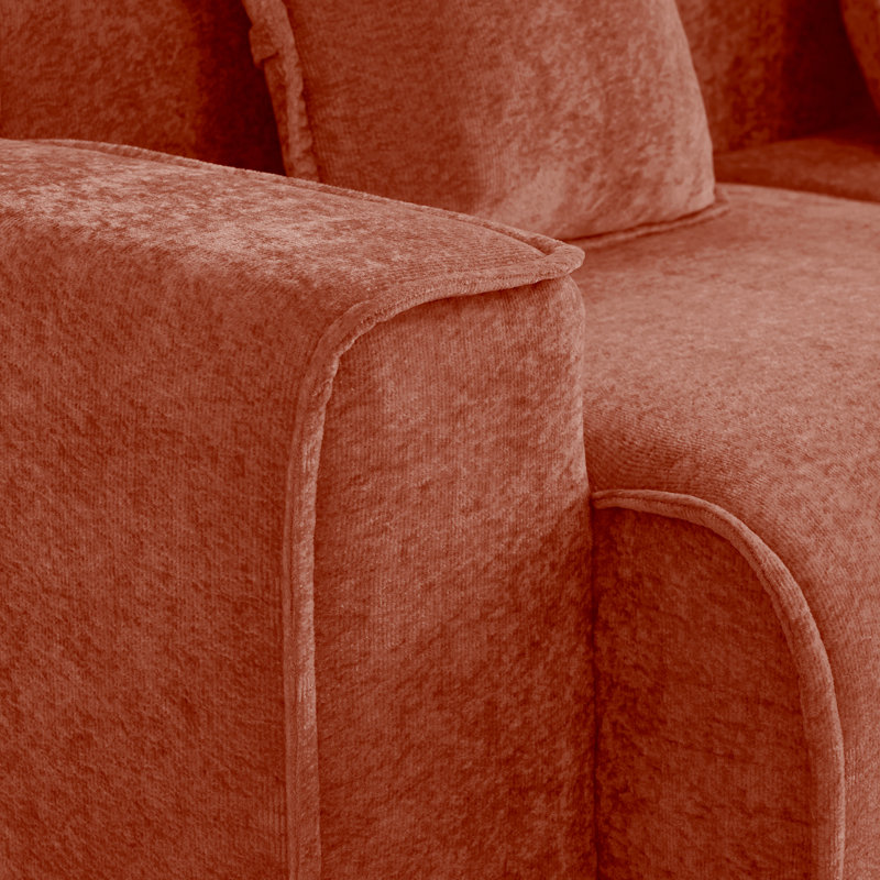 Canapé d'angle modulaire 4 places sans structure, design épuré en velours rouge, passepoil à bords français, aucun assemblage requis, coussins décoratifs inclus, confortable pour se détendre, coussins en velours en forme de U et poufs amovibles, espace généreux