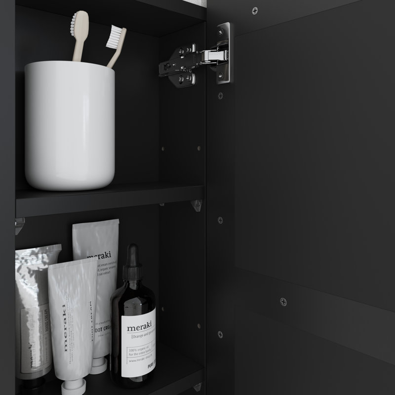 Armoire à pharmacie encastrée à 3 portes avec 3 tablettes, Noir