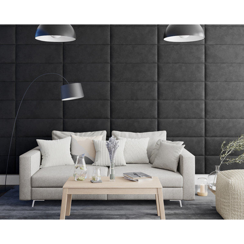 Kadean 30 cm x 75 cm Peel and Stick Upholstered Wall Paneling in Steel, Ebony