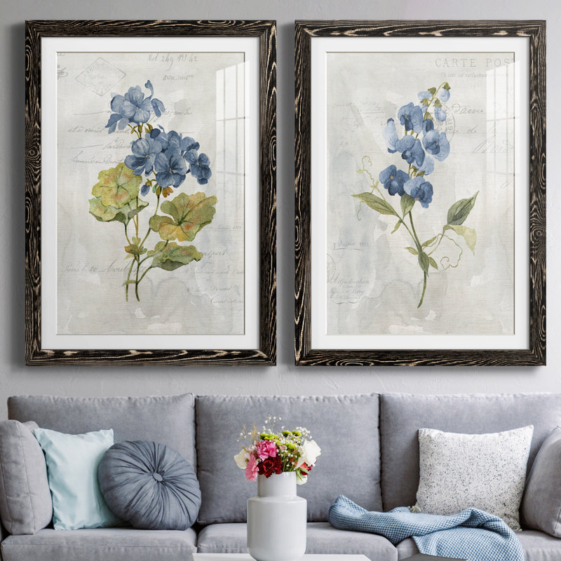Lin bleu géranium - ensemble de 2 reproductions d'art, Impression encadrée avec passe-partout, H 31,5 po x l 47 po