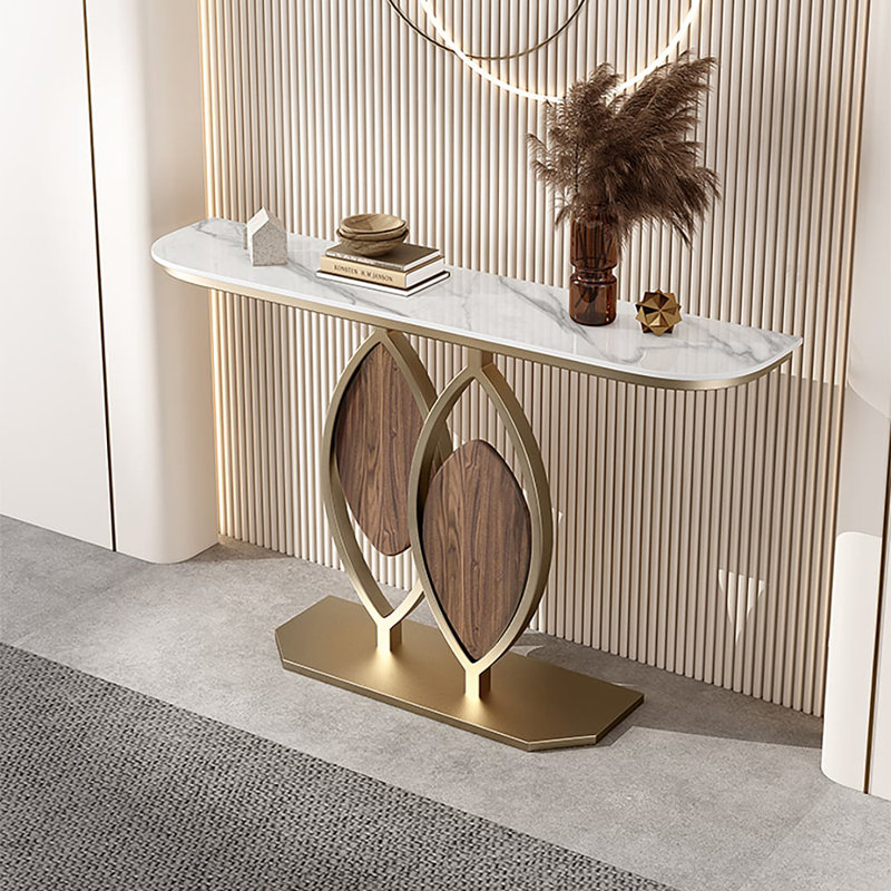 Table d'appoint moderne Duo 39,4 "pour hall d'entrée avec plateau en pierre frittée blanche